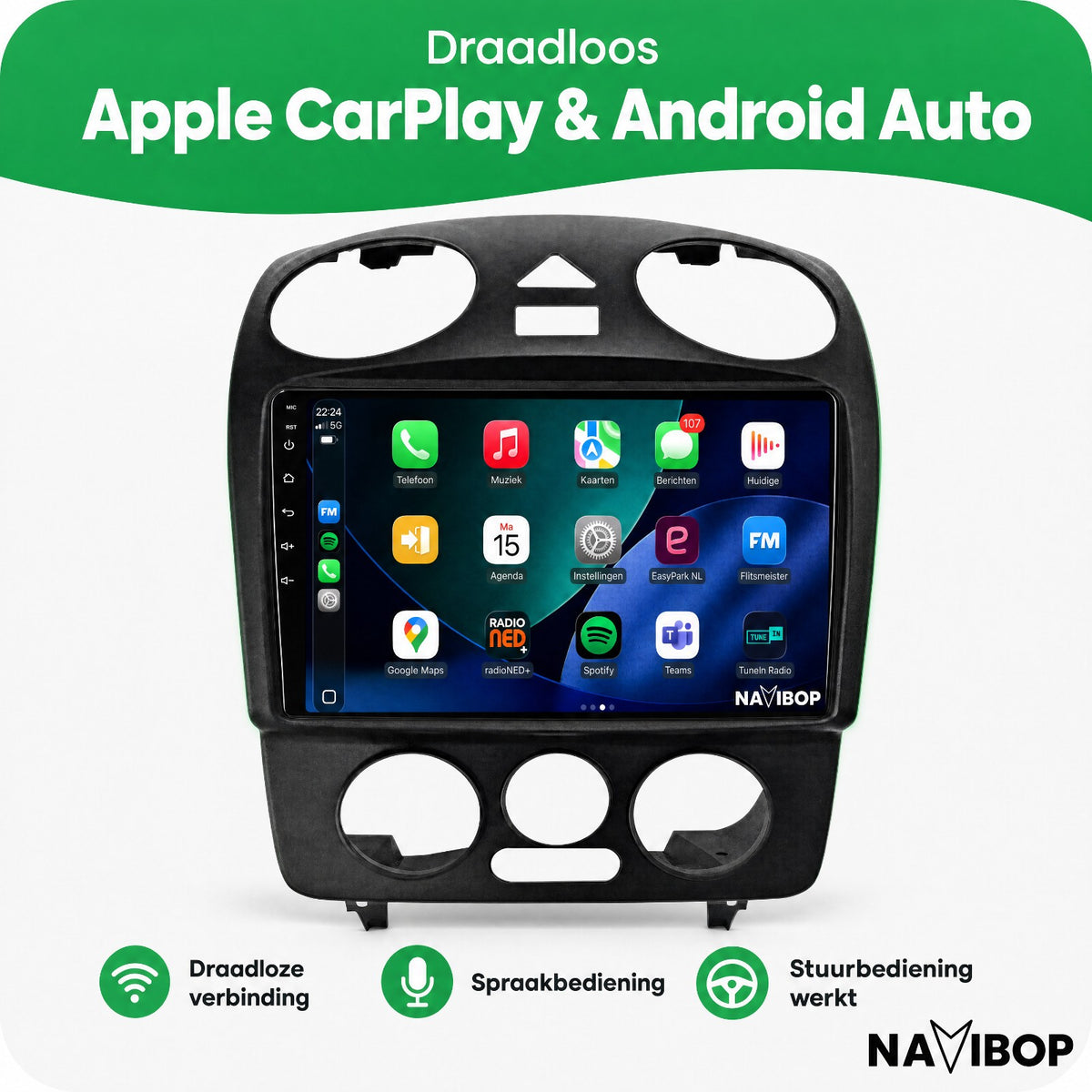 Volkswagen Beetle | Autoradio | Draadloos CarPlay & Android Auto | Android 15 | 2004 t/m 2010