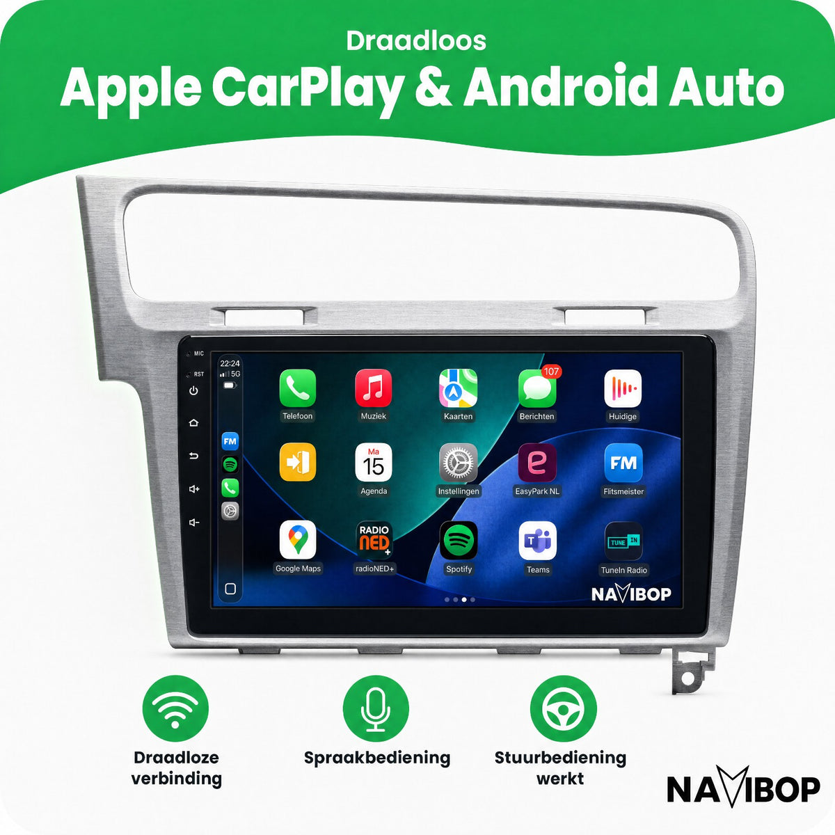 Volkswagen Golf Grijs | Autoradio | Draadloos CarPlay & Android Auto | Android 15 | 2013 t/m 2020