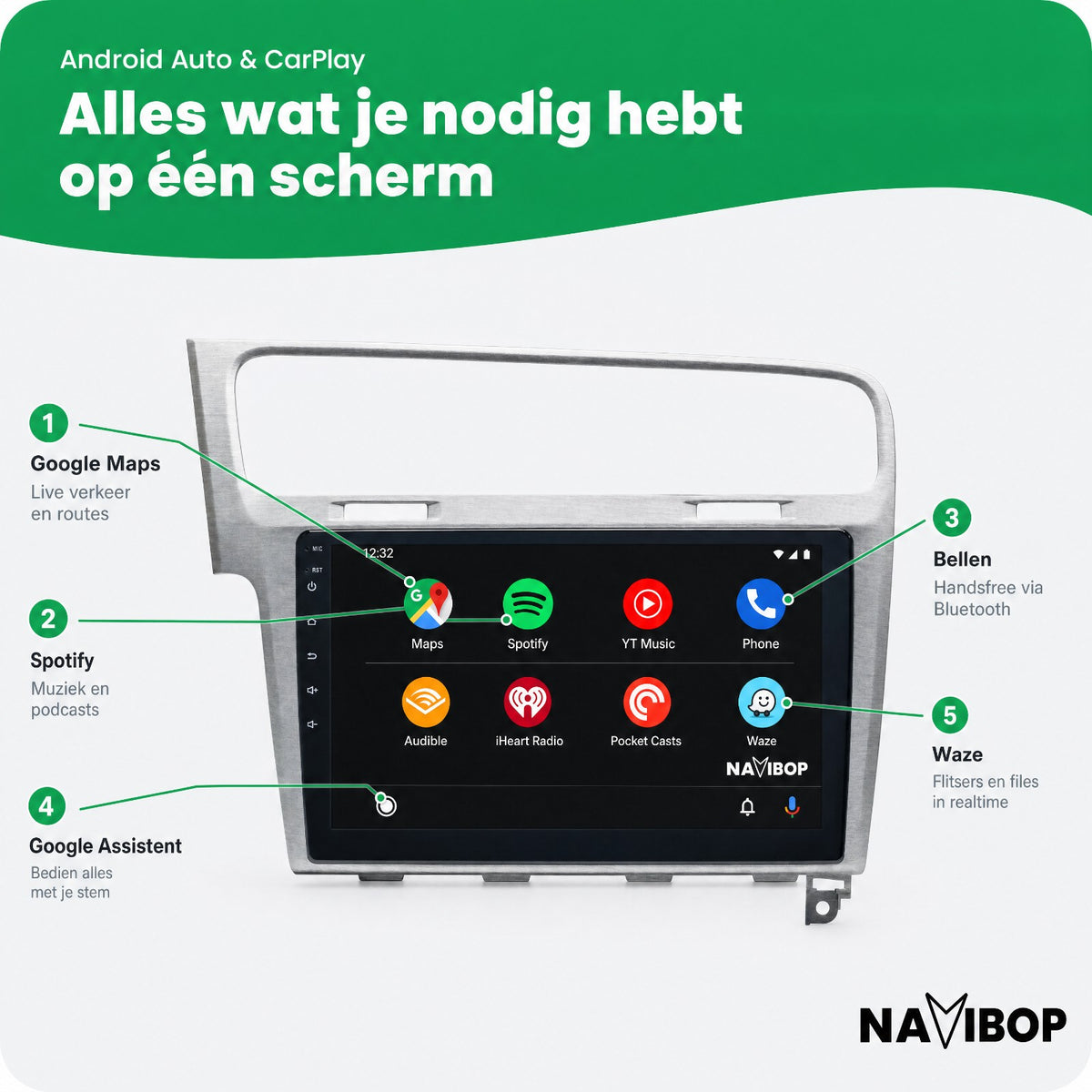 Volkswagen Golf Grijs | Autoradio | Draadloos CarPlay & Android Auto | Android 15 | 2013 t/m 2020