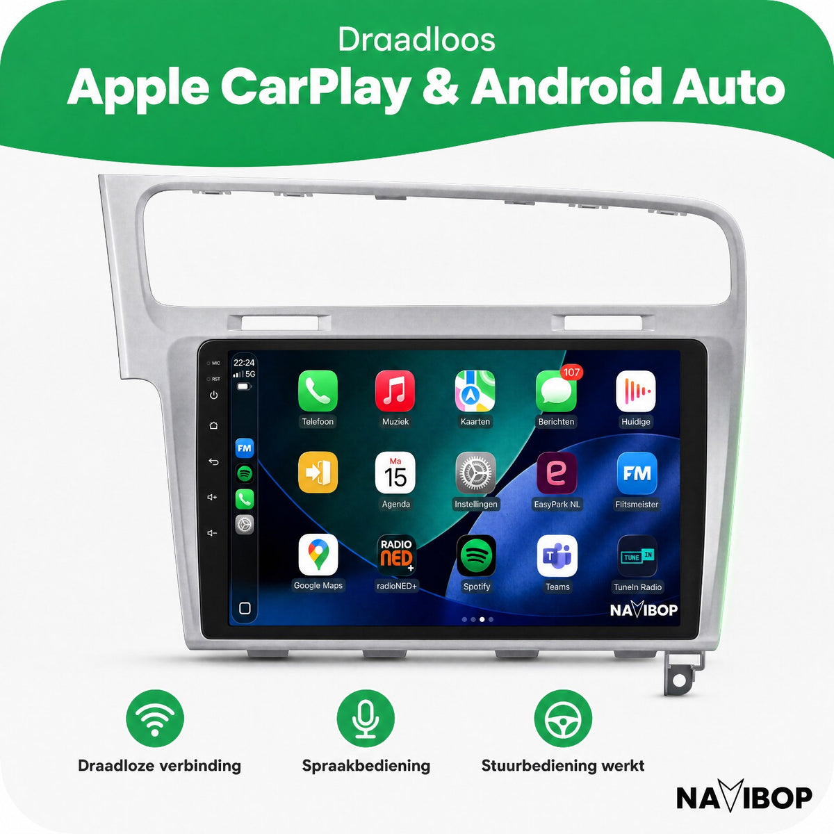 Volkswagen Golf Zilver | Autoradio | Draadloos CarPlay & Android Auto | Android 15 | 2013 t/m 2020