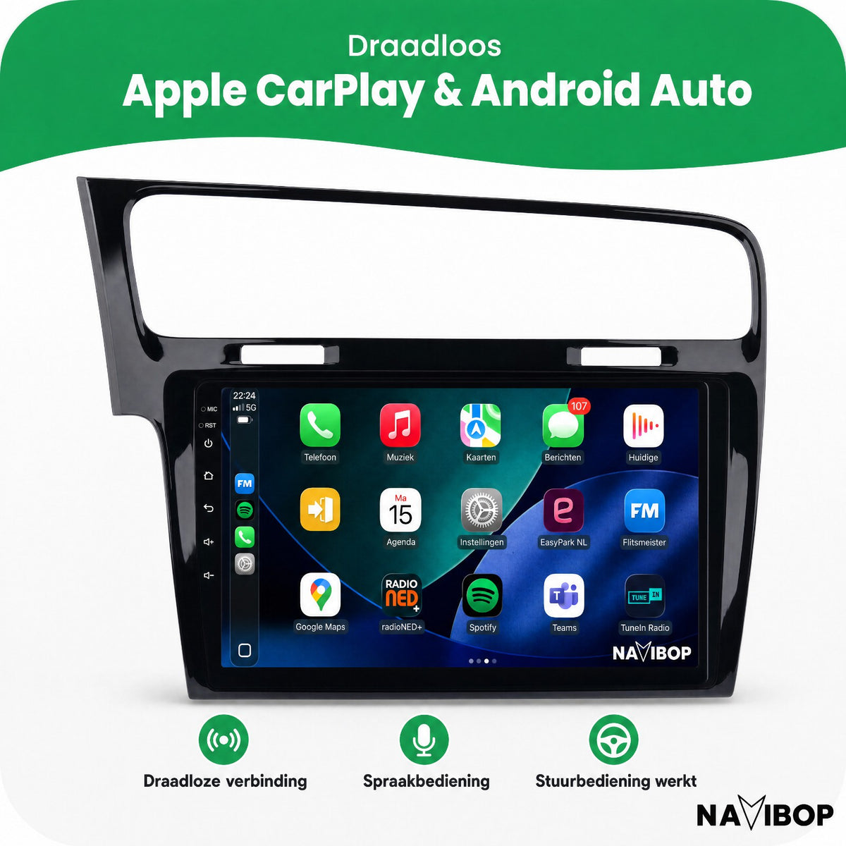 Volkswagen Golf Zwart | Autoradio | Draadloos CarPlay & Android Auto | Android 15 | 2013 t/m 2020