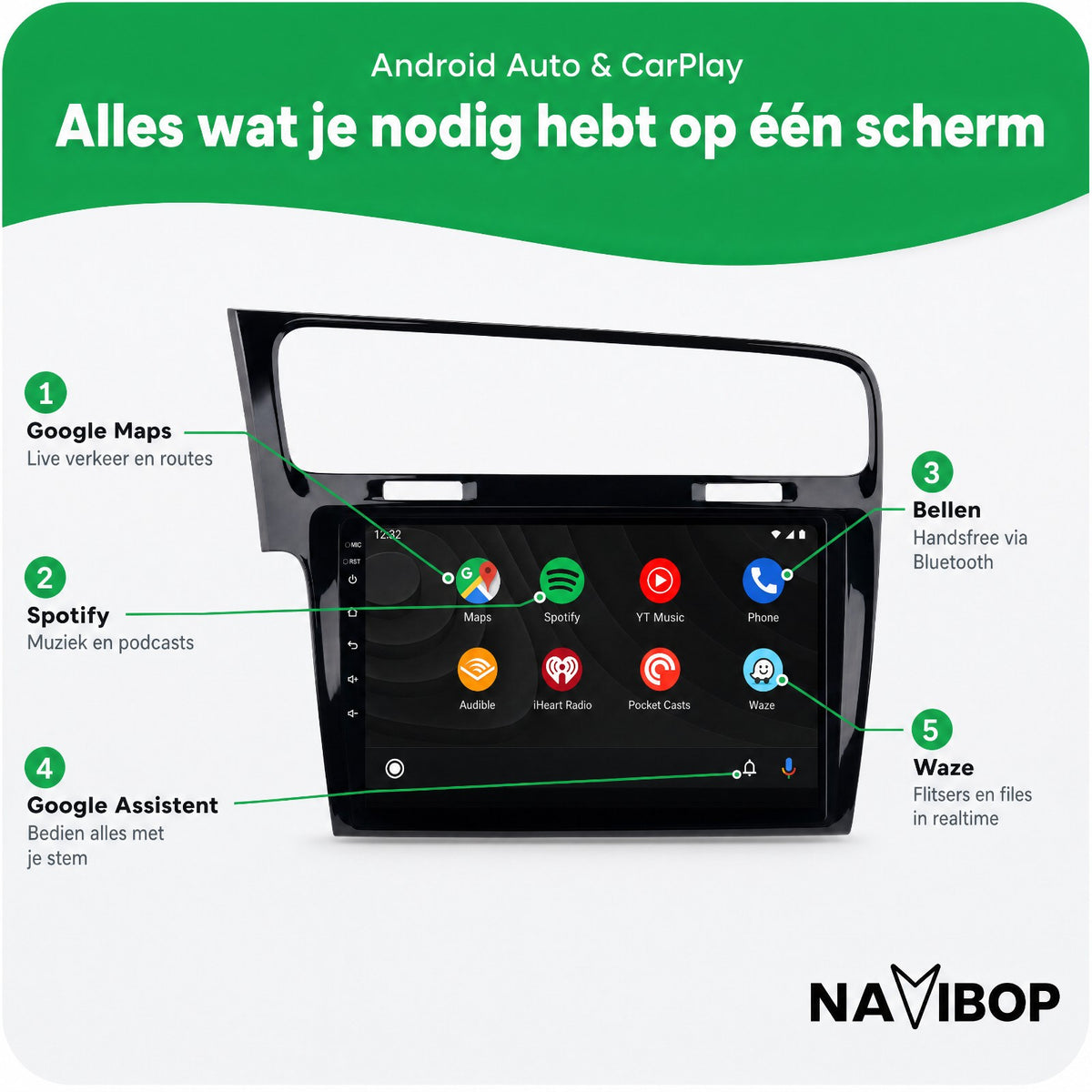 Volkswagen Golf Zwart | Autoradio | Draadloos CarPlay & Android Auto | Android 15 | 2013 t/m 2020