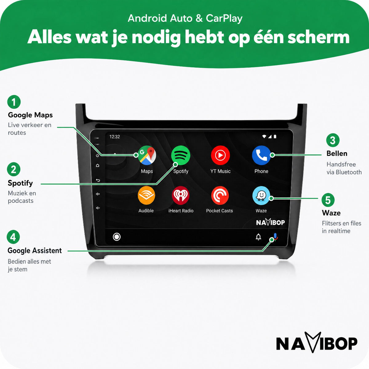 Volkswagen Polo + 2013 Zwart | Autoradio | Draadloos CarPlay & Android Auto | Android 15