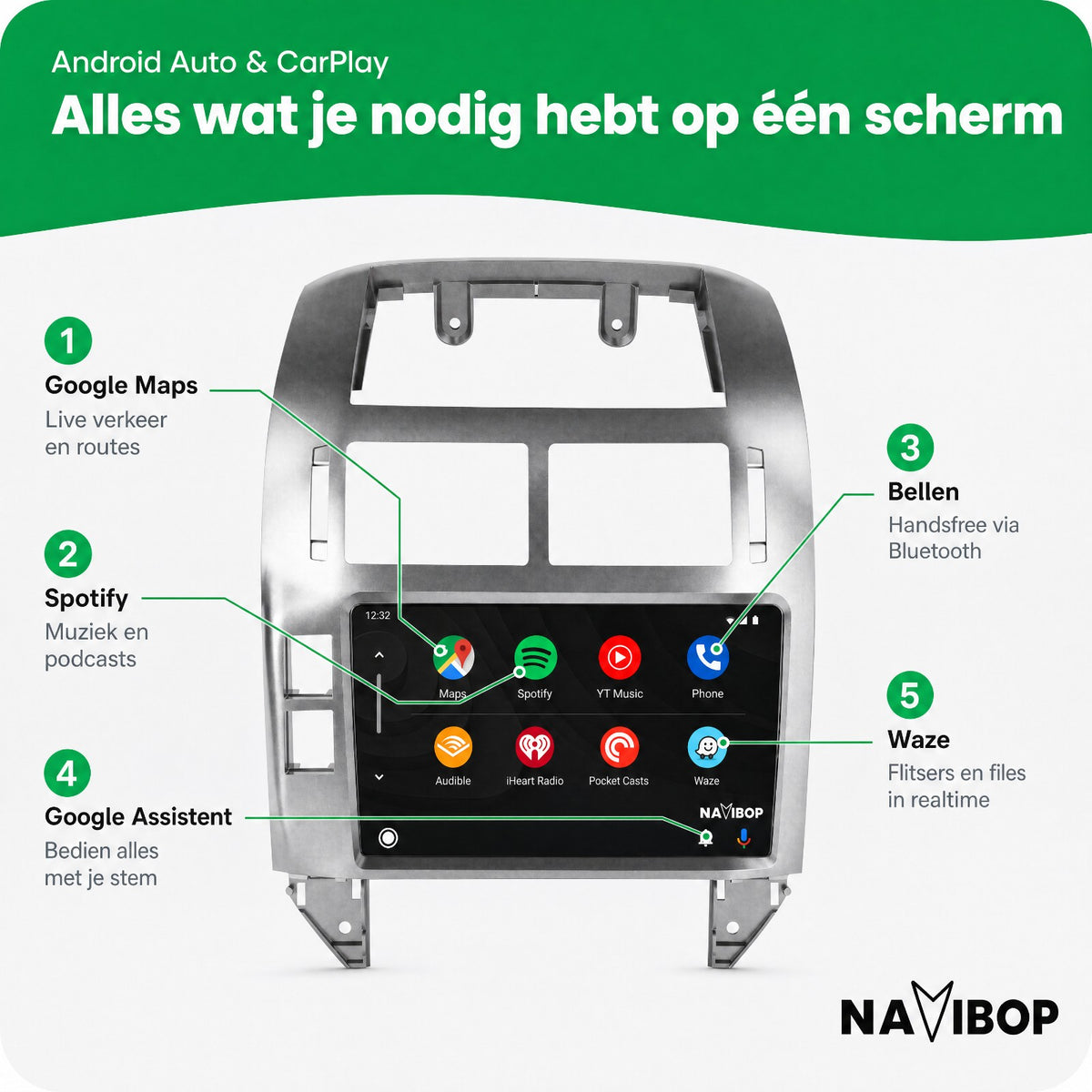 Volkswagen Polo Zilver | Autoradio | Draadloos CarPlay & Android Auto | Android 15 | 2002 t/m 2009