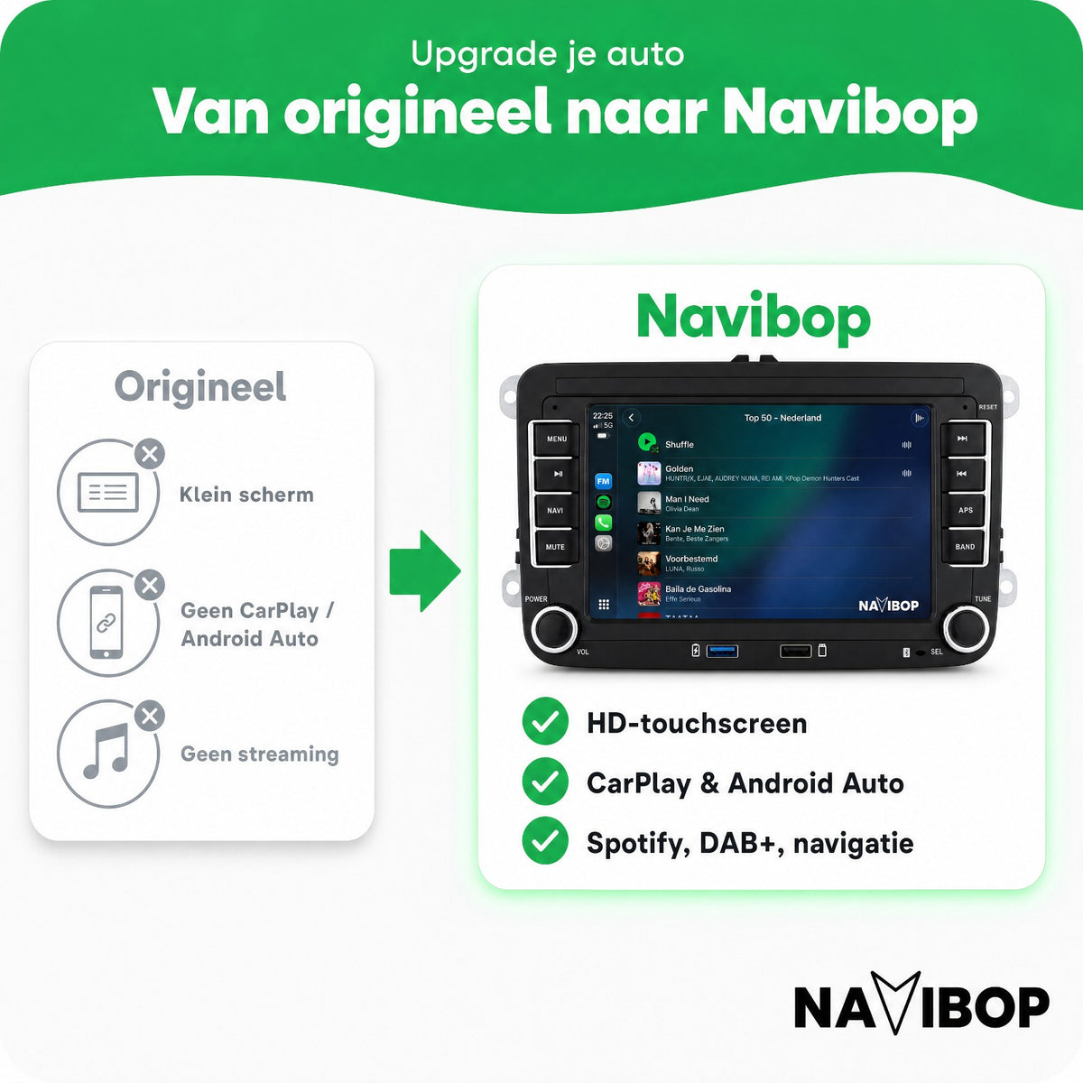 Volkswagen Seat Skoda met usb | Autoradio | Draadloos CarPlay & Android Auto | Android 15