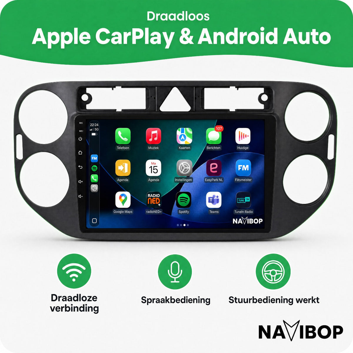 Volkswagen Tiguan Golf Plus | Autoradio | Draadloos CarPlay & Android Auto | Android 15 | 2007 t/m 2016