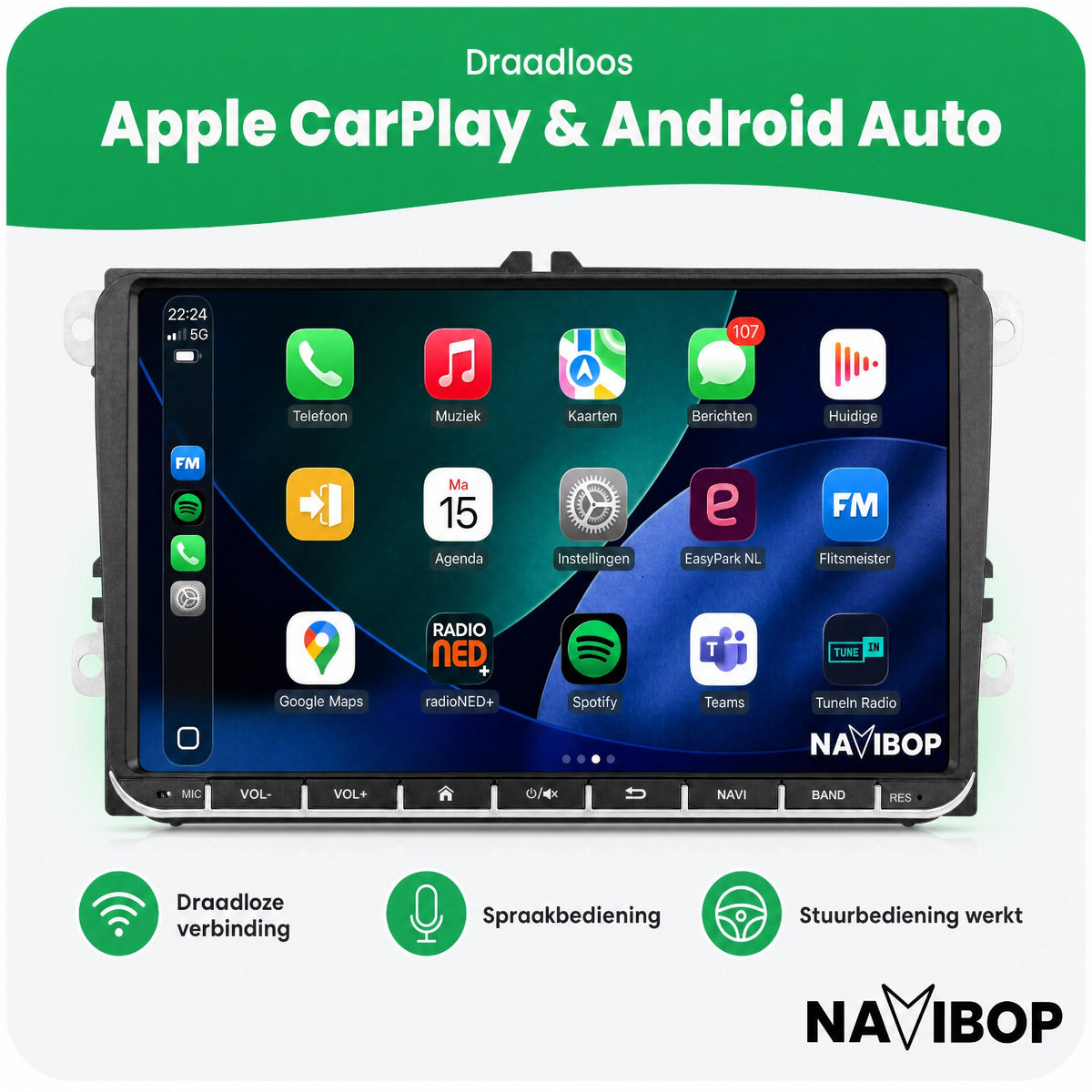 Volkswagen Touran | Autoradio | Draadloos CarPlay & Android Auto | Android 15 | 2003 t/m 2010