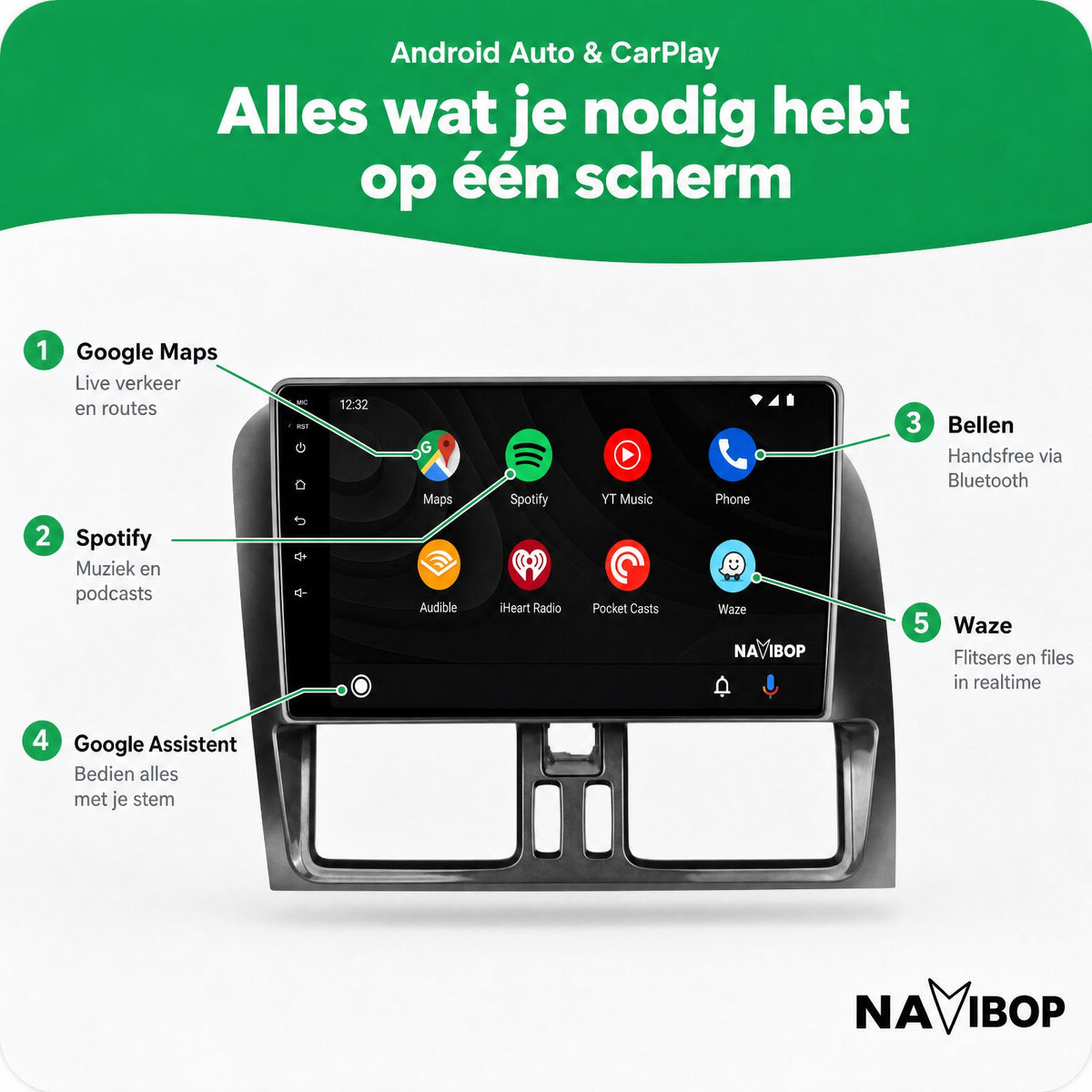 Volvo XC60 | Autoradio | Draadloos CarPlay & Android Auto | Android 15 | 2008 t/m 2017
