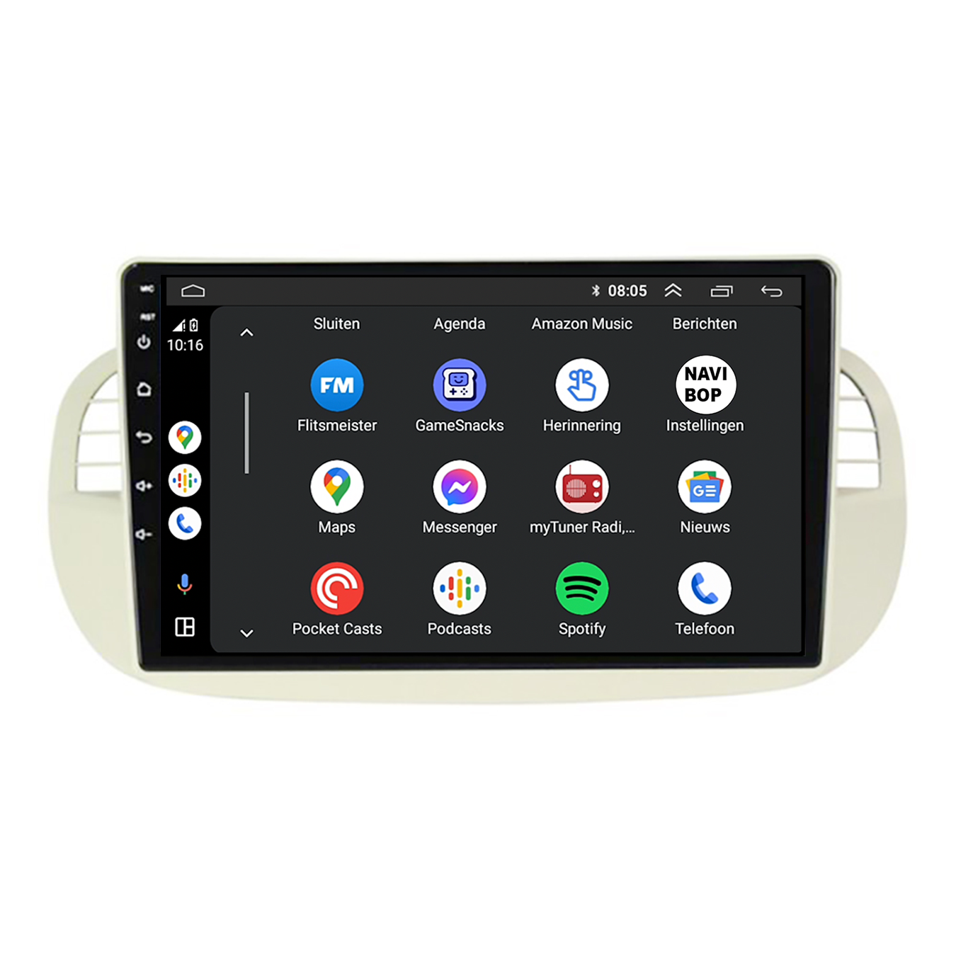 Abarth 500 Beige | Autoradio | CarPlay & Android Auto | Android 15.0 | 2005 t/m 2017