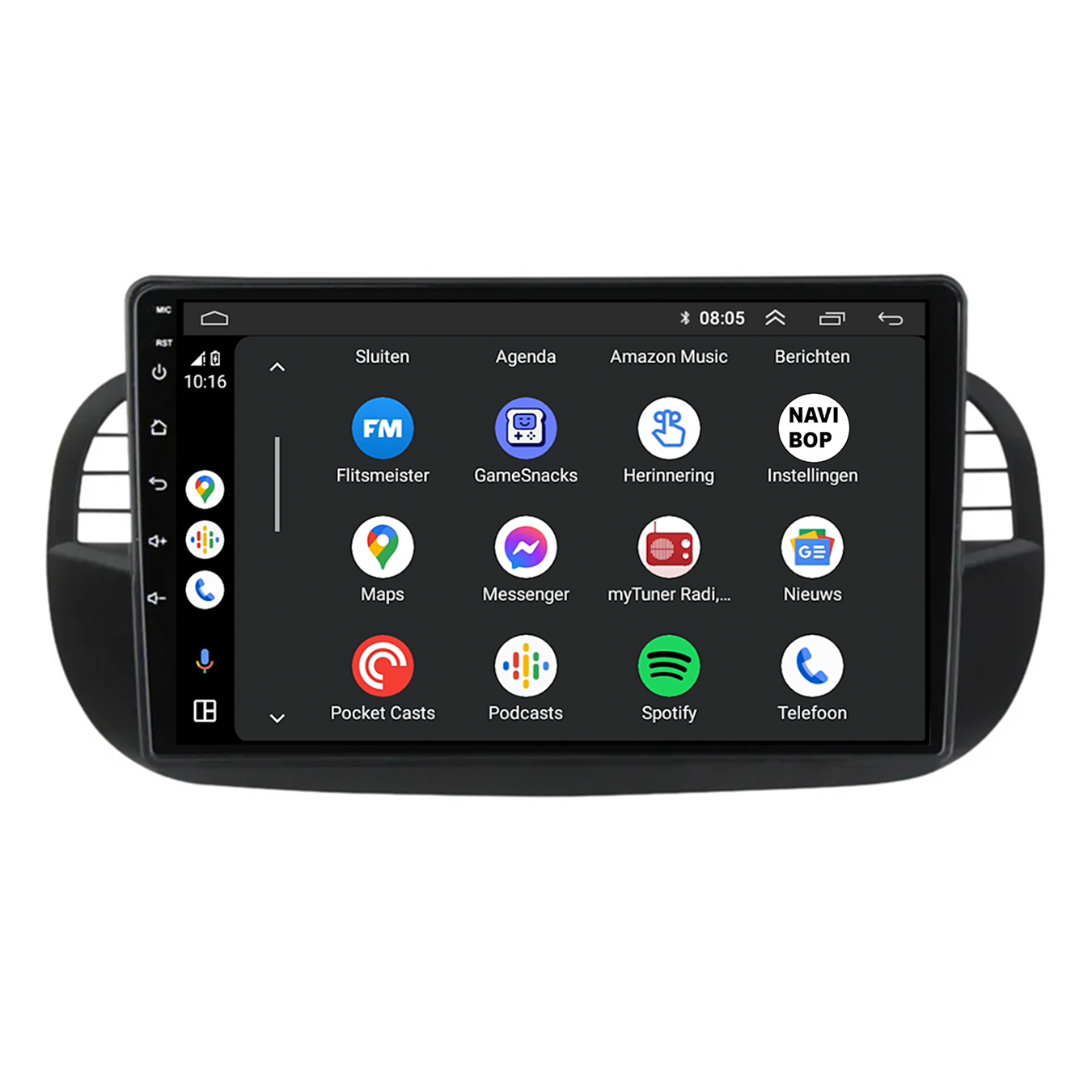 Abarth 500 zwart | Autoradio | CarPlay & Android Auto | Android 15.0 | 2005 t/m 2017